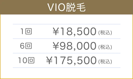 VIO脱毛料金表